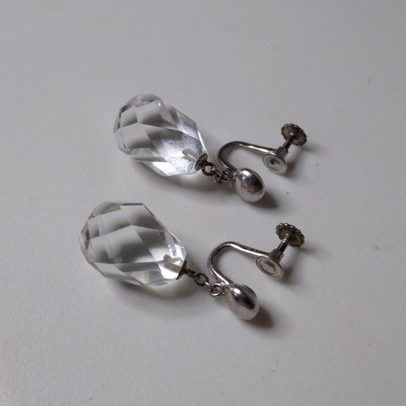 Vintage Clear Glass Bead Screw On Earrings - Picture 3 of 13
